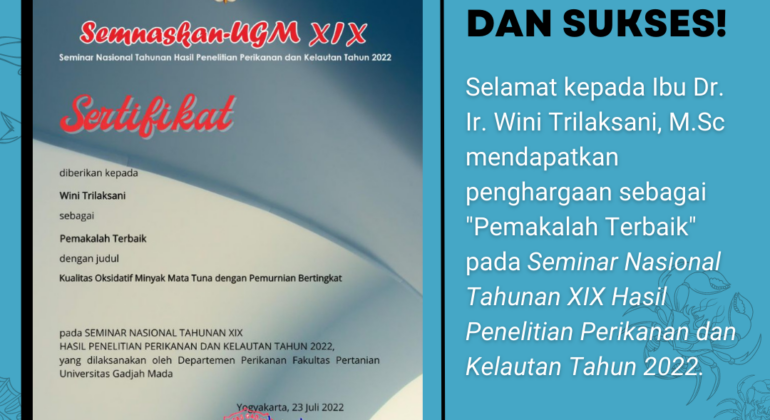 Ibu Wini dan Ibu Asadatun - Dosen THP Mendapatkan Penghargaan Sebagai Pemakalah Terbaik Seminar Nasional